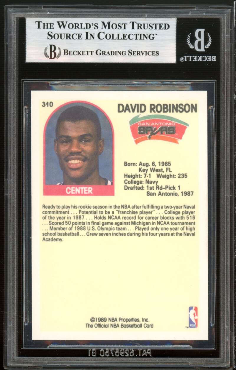 David Robinson Rookie Card 1989-90 Hoops #310 BGS 9 (9 9.5 9.5 9) Image 2