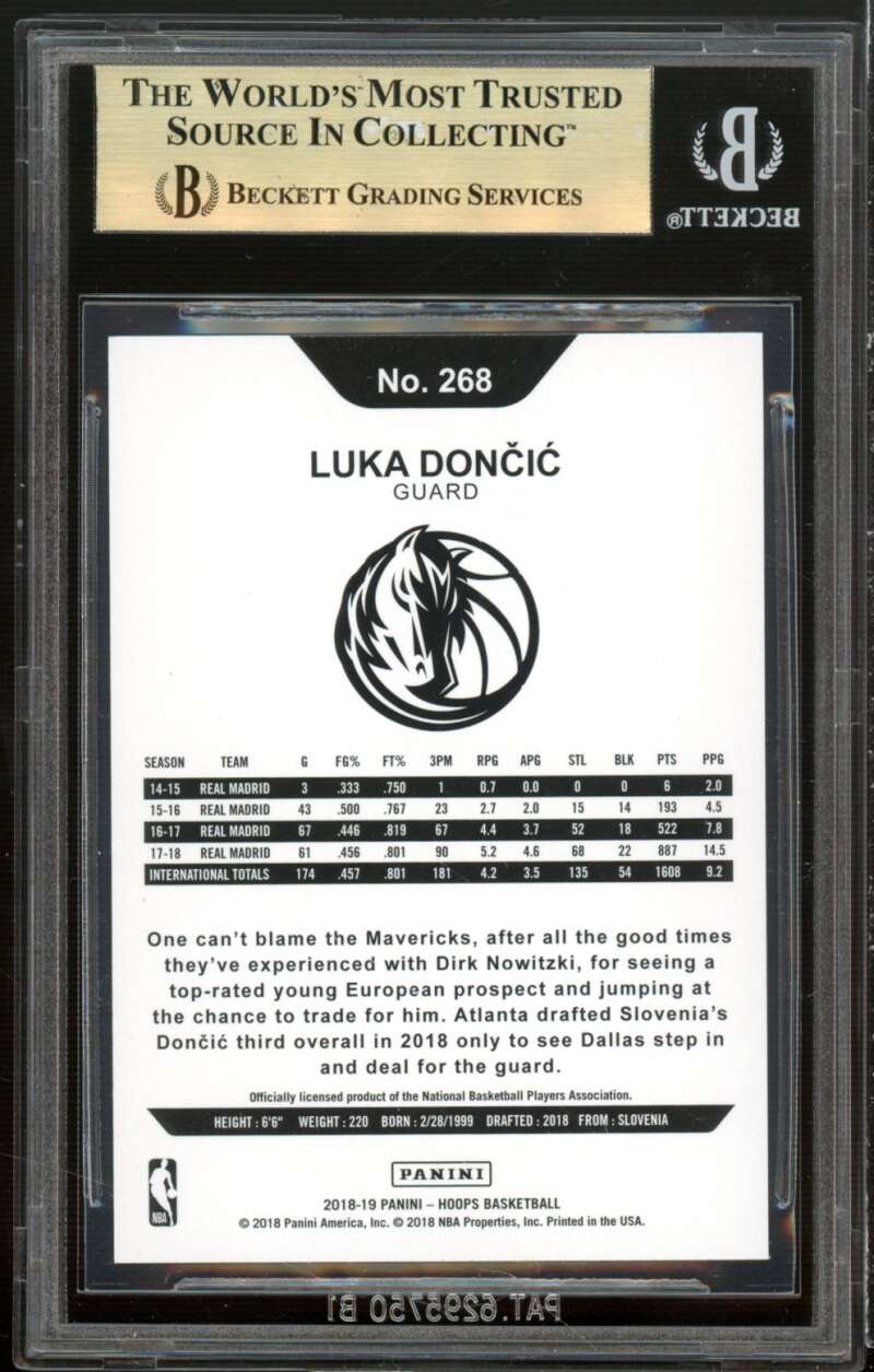 Luka Doncic Rookie Card 2018-19 Hoops Yellow #268 BGS 9.5 (10 9.5 9.5 9) Image 2