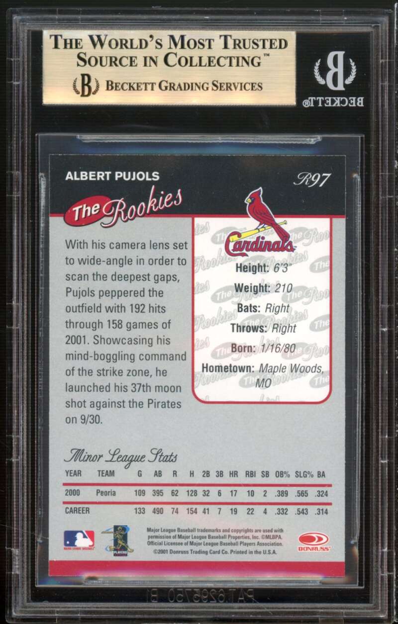 Albert Pujols Rookie Card 2001 Donruss Rookies #r97 BGS 9.5 (10 9.5 9.5 10) Image 2