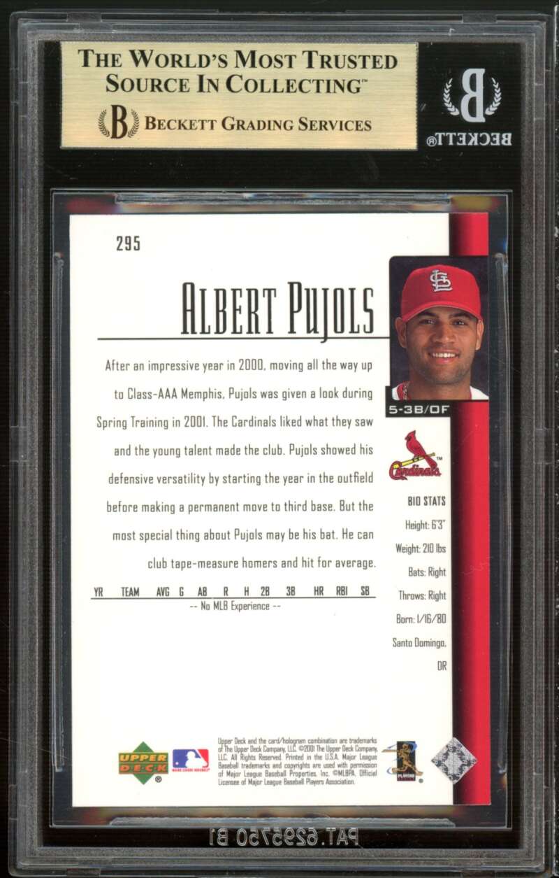 Albert Pujols Rookie Card 2001 Upper Deck #295 BGS 9.5 (9.5 9.5 9.5 9.5) Image 2