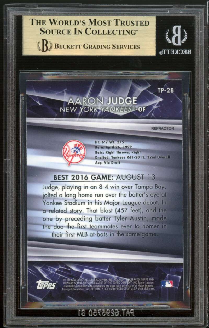 Aaron Judge Rookie Card 2016 Bowman's Best Top Prospects Refractor #TP28 BGS 9.5 Image 2