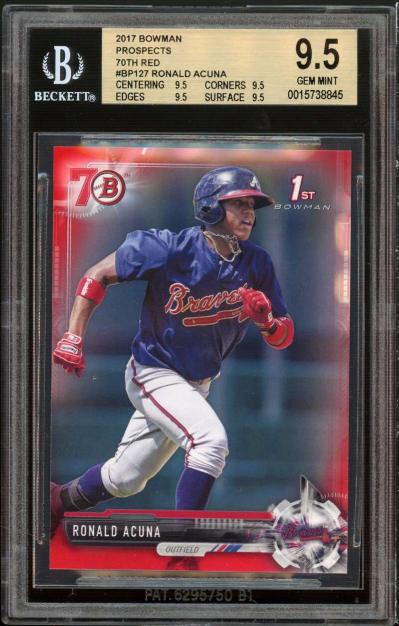Ronald Acuna Rookie 2017 Bowman Prospects Red #BP127 BGS 9.5 (9.5 9.5 9.5 9.5) Image 1