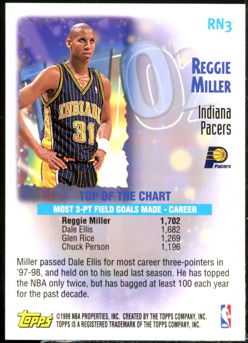 Reggie Miller Card 1999-00 Topps Record Numbers #RN3  Image 2