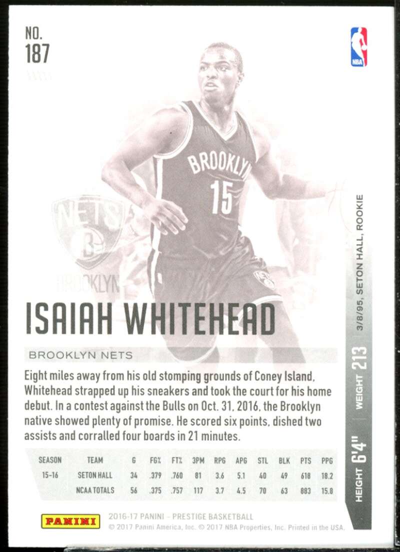 Isaiah Whitehead Rookie Card 2016-17 Prestige Crystal #187  Image 2