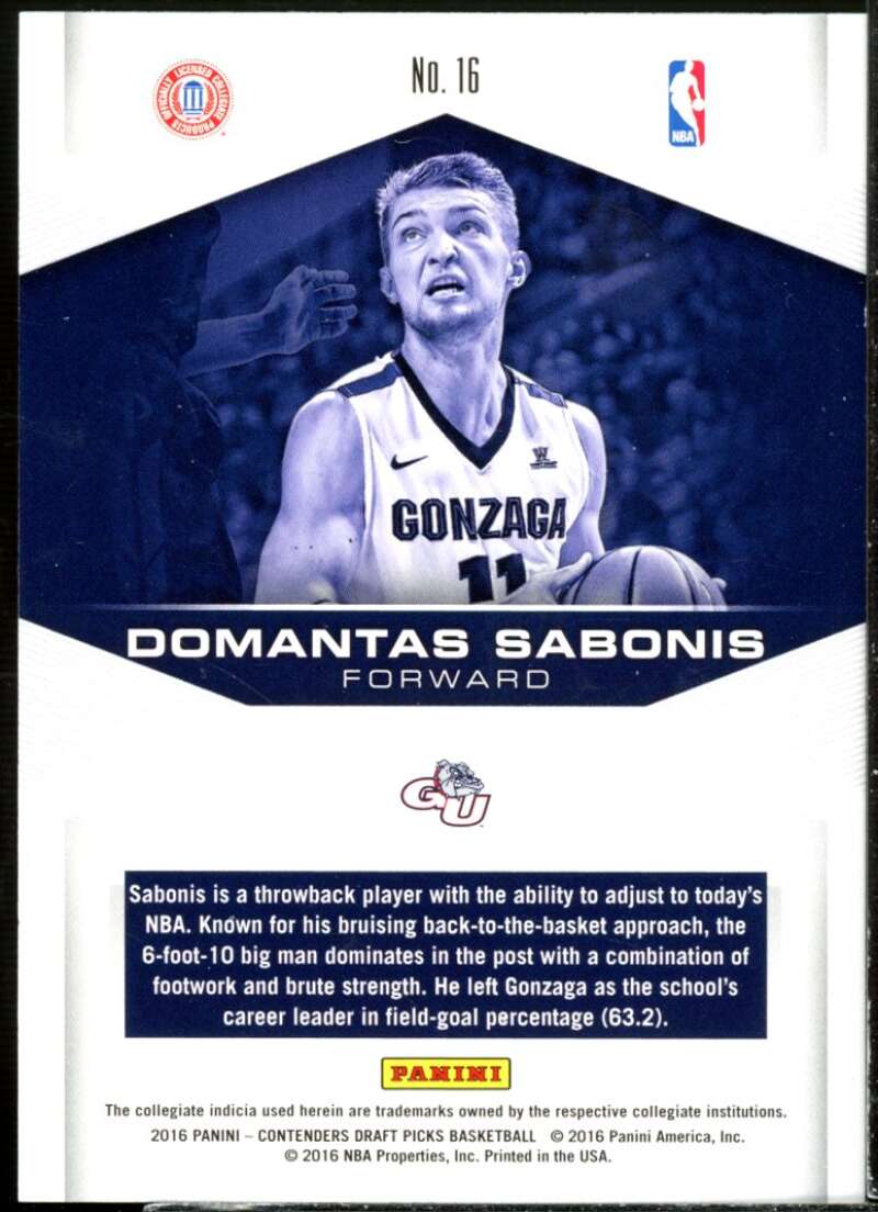 Domantas Sabonis Rookie Card 2016-17 Panini Contenders Draft Picks Game Day #16  Image 2