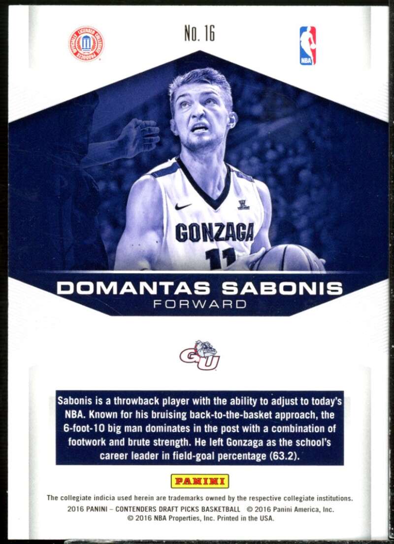 Domantas Sabonis Rookie Card 2016-17 Panini Contenders Draft Picks Game Day #16  Image 2