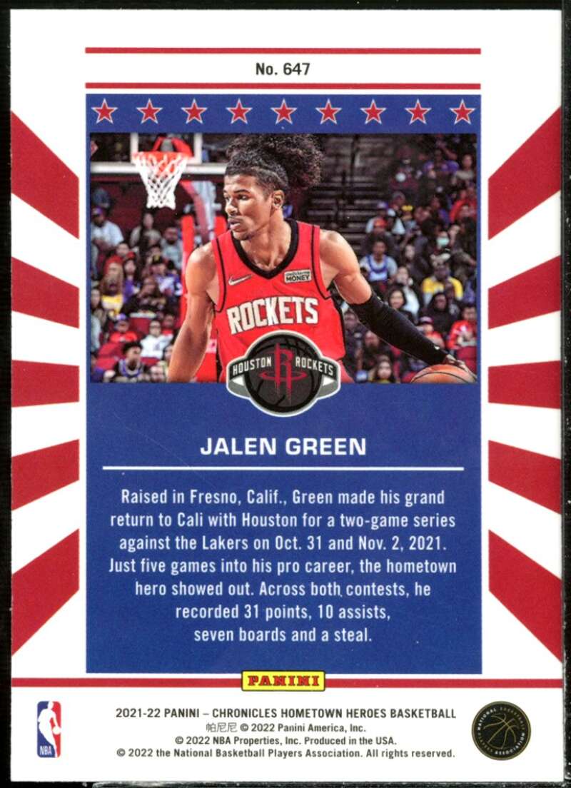 Jalen Green/Hometown Heroes Optic Rookie Card 2021-22 Panini Chronicles #647  Image 2