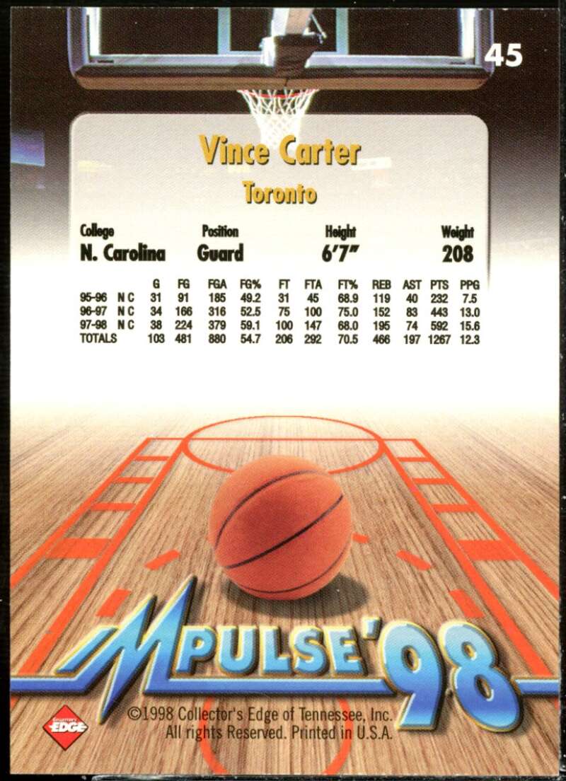 Vince Carter AR Rookie Card 1998 Collector's Edge Impulse #45  Image 2