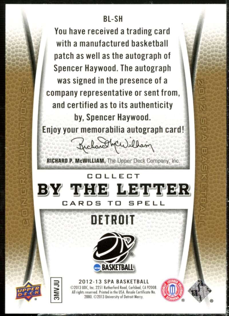 Spencer Haywood Card 2012-13 SP Authentic By The Letter Signatures #SH  Image 2