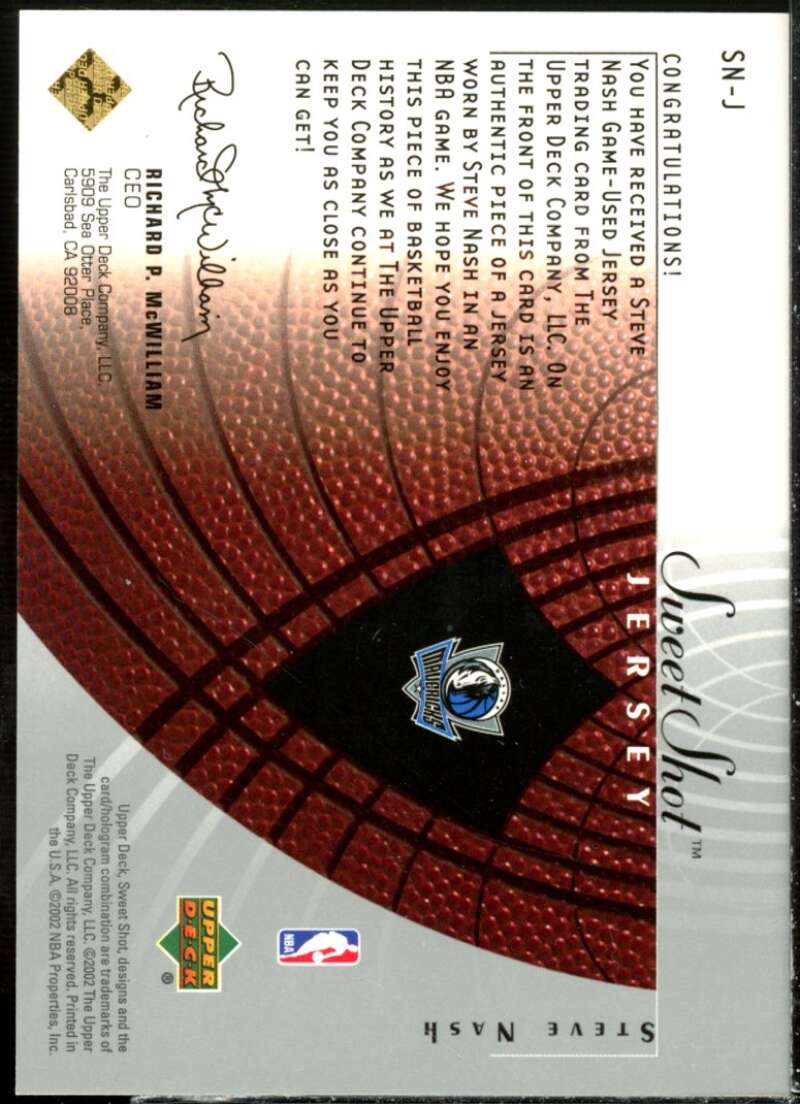Steve Nash Card 2002-03 Sweet Shot Jerseys #SNJ  Image 2