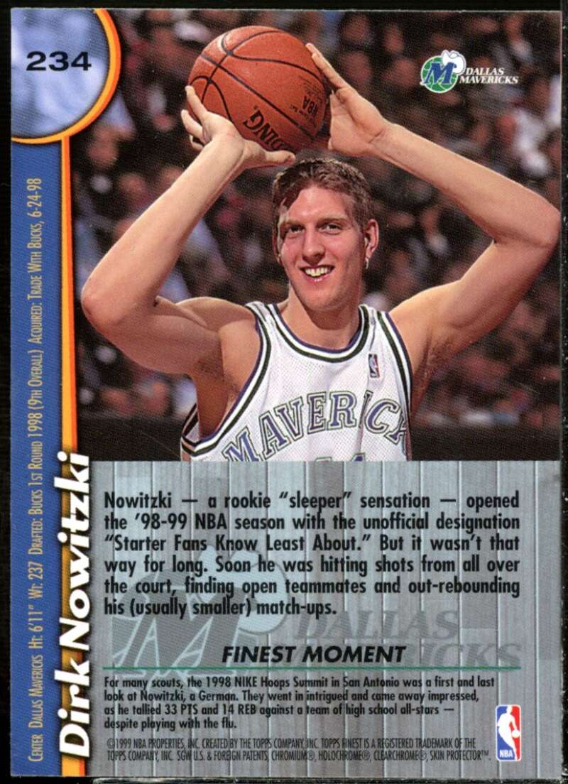 Dirk Nowitzki Rookie Card 1998-99 Finest w/Coating #234  Image 2