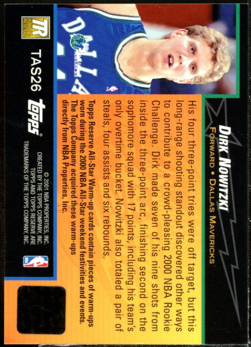 Dirk Nowitzki B Card 2000-01 Topps Reserve Game Jerseys #TAS26  Image 2