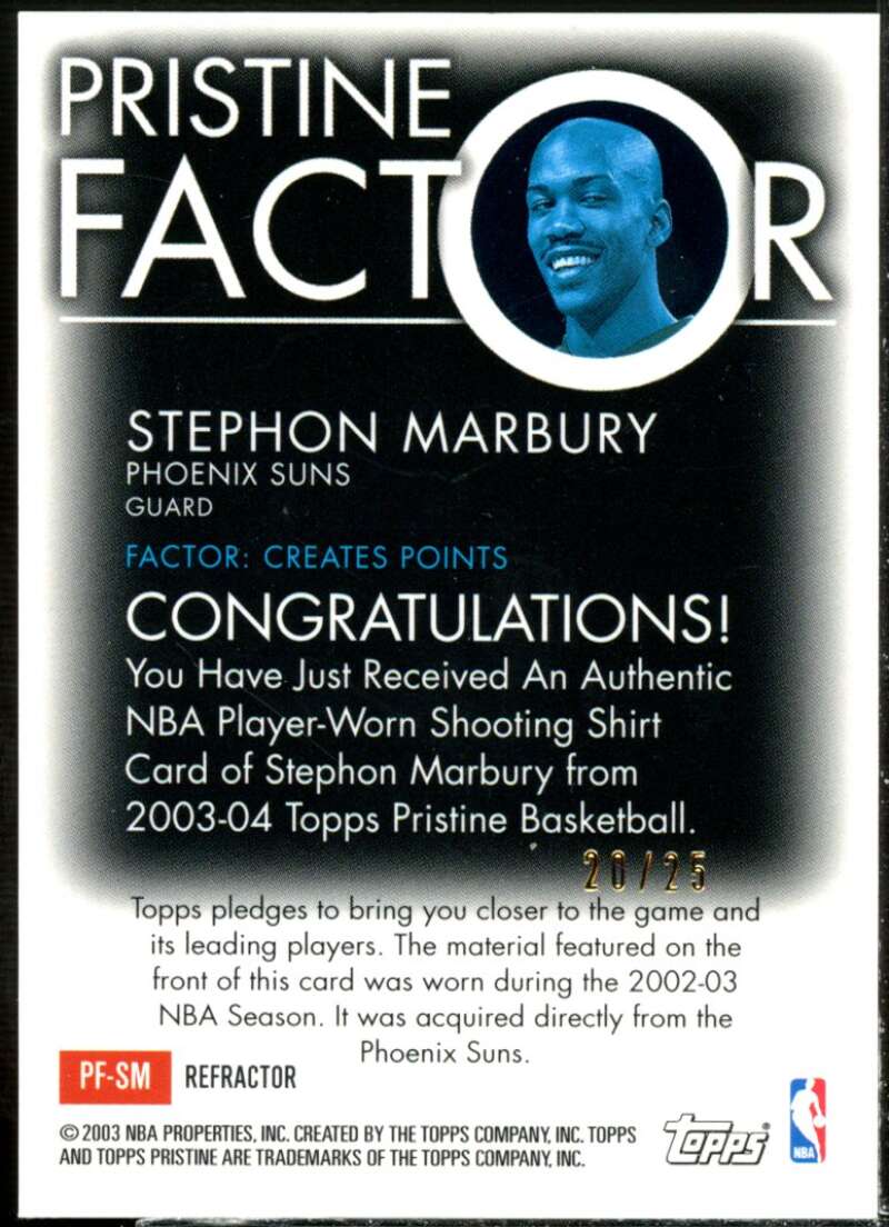 Stephon Marbury Card 2003-04 Topps Pristine Factor Relics Refractors #SM  Image 2