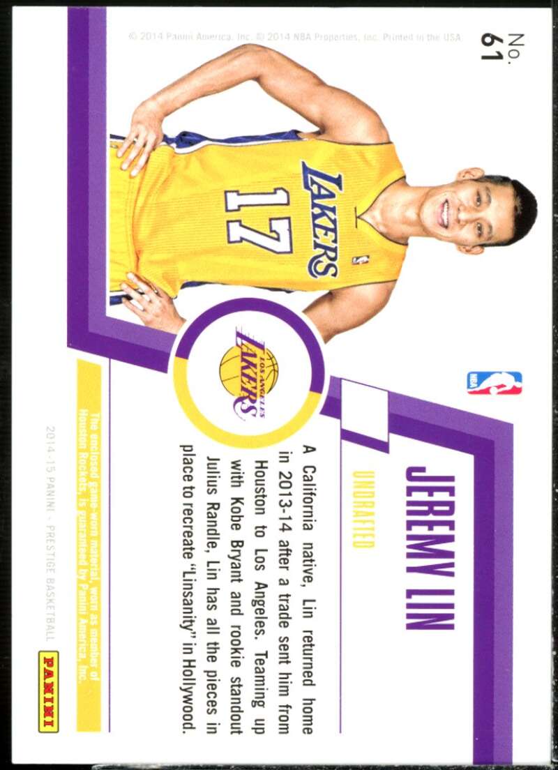 Jeremy Lin Card 2014-15 Prestige Premium Bonus Shots Materials #61  Image 2