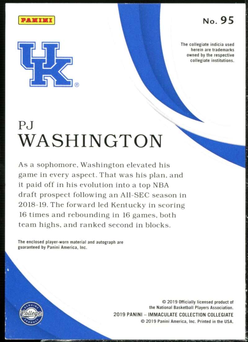 PJ Washington 2019 Immaculate Collection Collegiate Premium Patches Rookie AU #95  Image 2