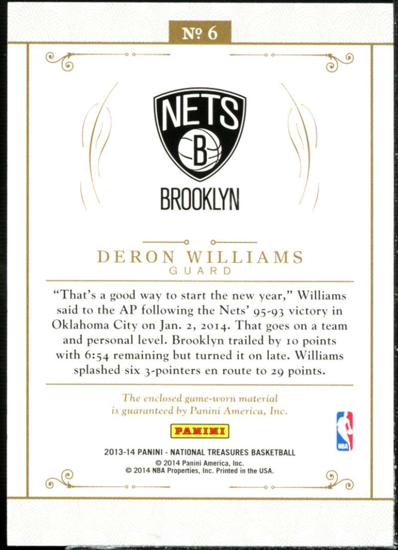 Deron Williams Card 2013-14 Panini National Treasures Air Apparent Materials #6  Image 2