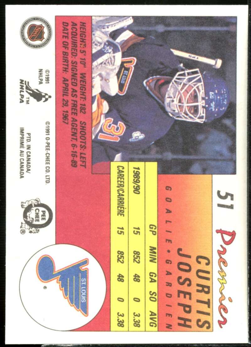 Curtis Joseph Rookie Card 1990-91 OPC Premier #51  Image 2