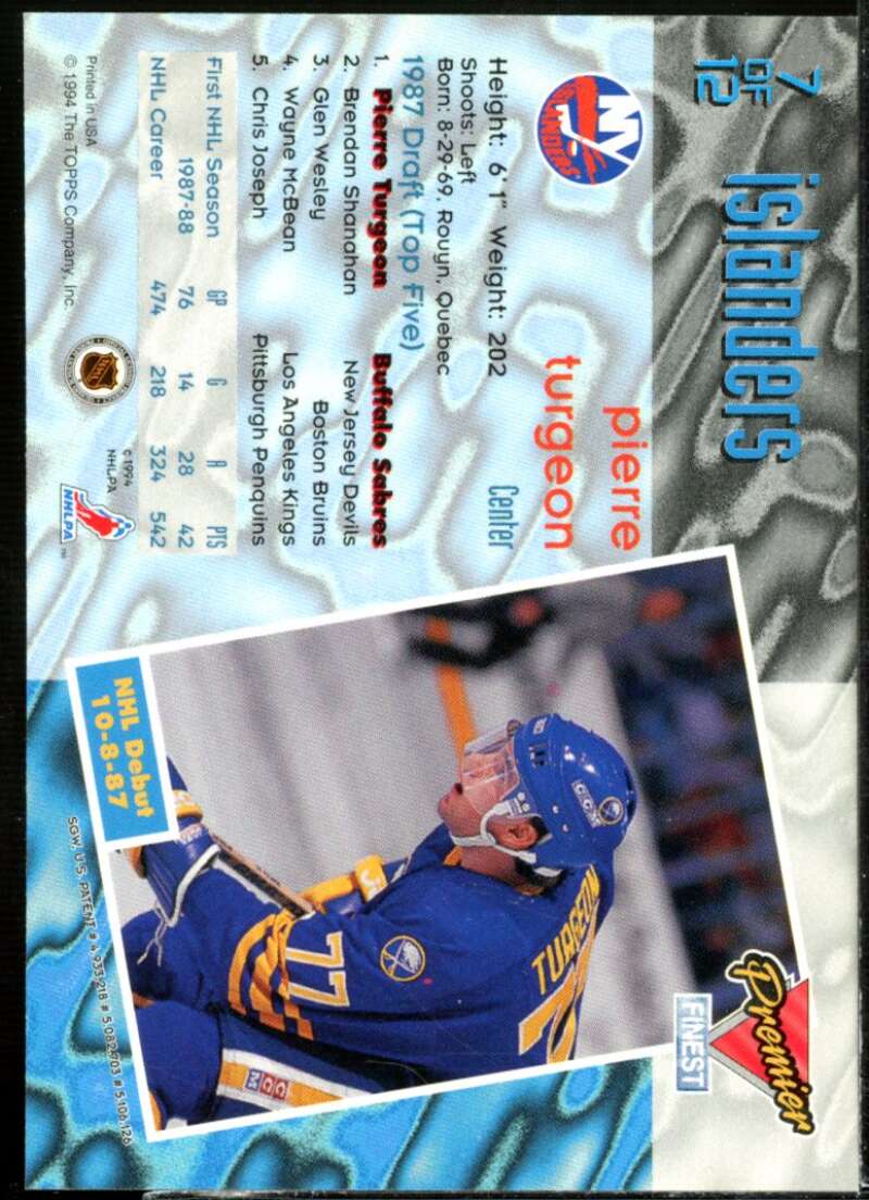 Pierre Turgeon Card 1993-94 Topps Premier Finest #7  Image 2