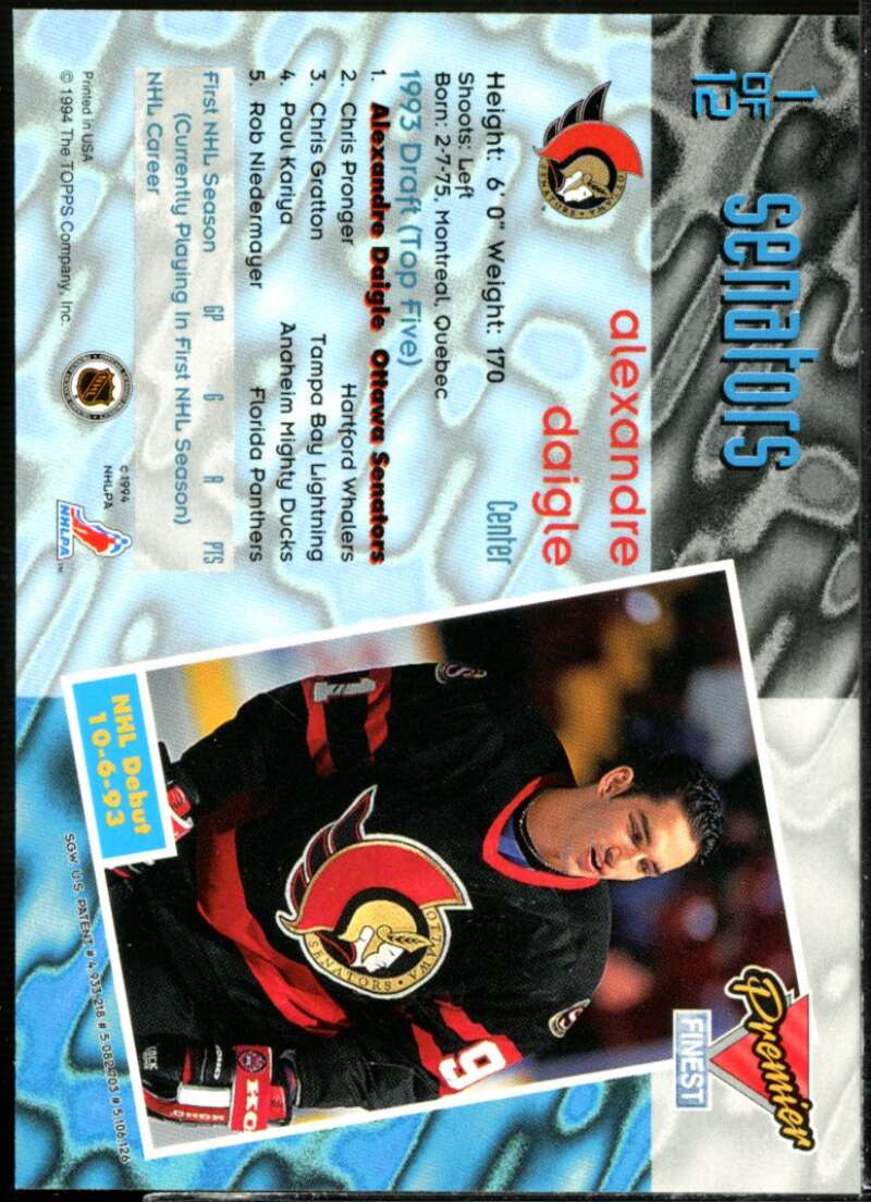 Alexandre Daigle Card 1993-94 Topps Premier Finest #1  Image 2