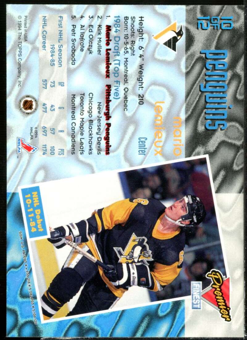 Mario Lemieux Card 1993-94 Topps Premier Finest #10  Image 2