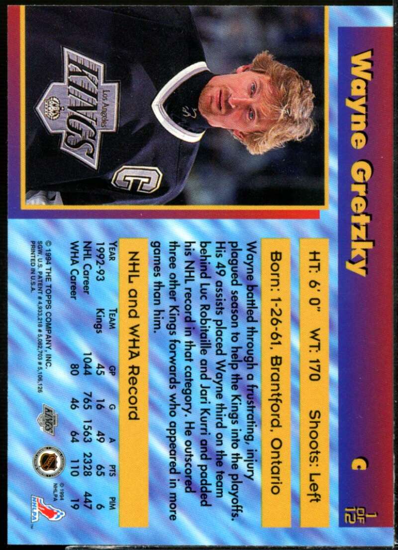 Wayne Gretzky Card 1993-94 Stadium Club Finest Inserts #1  Image 2