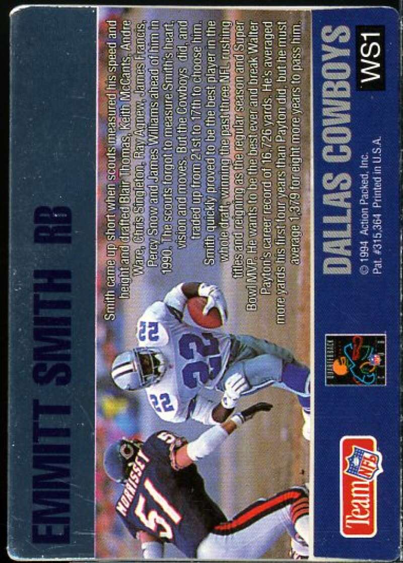 Emmitt Smith Card 1994 Action Packed Warp Speed #WS1  Image 2