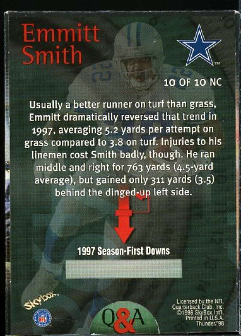 Emmitt Smith Card 1998 SkyBox Thunder Number Crushers #10NC  Image 2