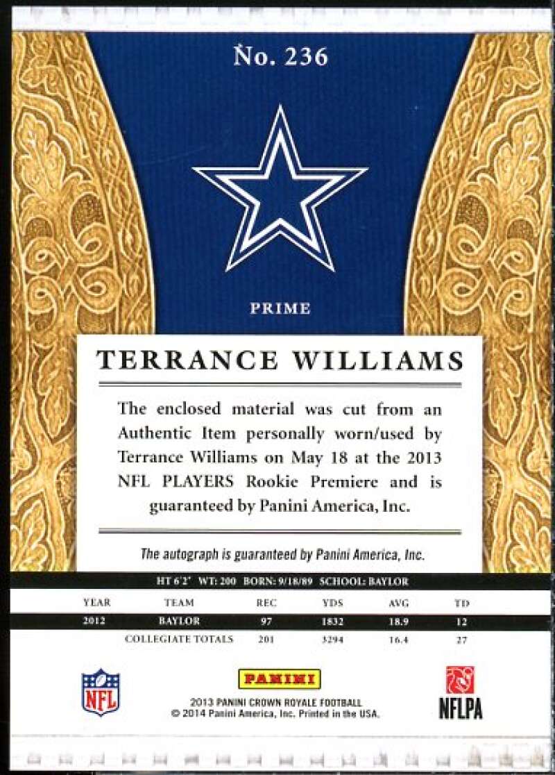 Terrance Williams JSY AU Rookie Card 2013 Crown Royale Green #236  Image 2