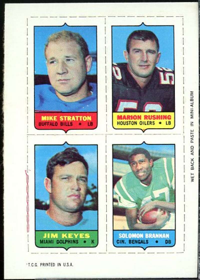 Mike Stratton */Rushing */ Brannan */ Keyes 1969 Topps Four-in-One Inserts #55  Image 1