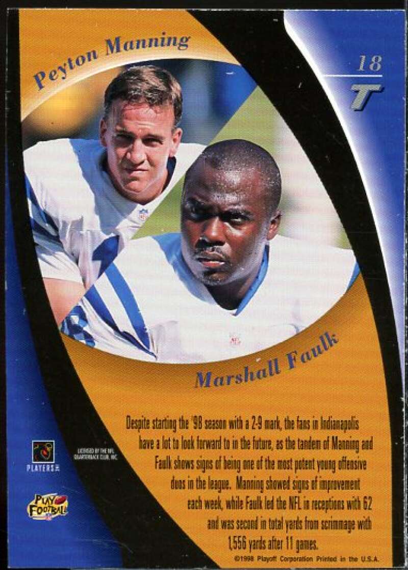 P.Manning/M.Faulk Card 1998 Playoff Contenders Touchdown Tandems #18  Image 2