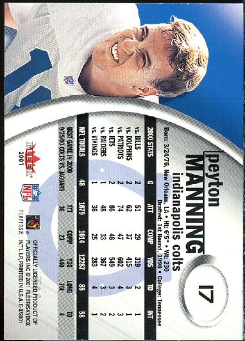 Peyton Manning Card 2001 E-X #17  Image 2