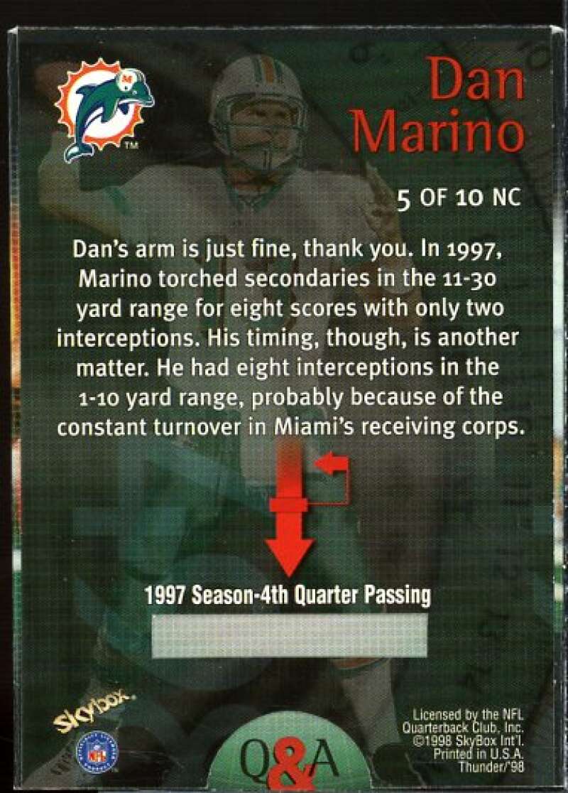 Dan Marino Card 1998 SkyBox Thunder Number Crushers #5NC  Image 2