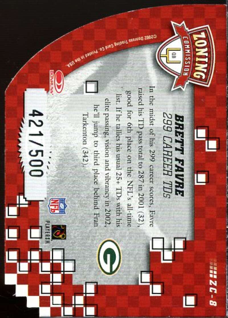 Brett Favre Card 2002 Donruss Zoning Commission #ZC8  Image 2