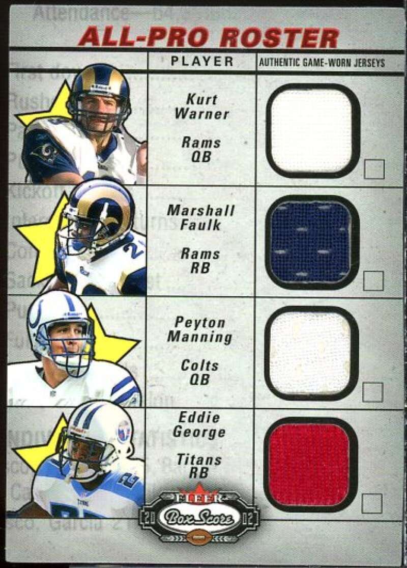 Warner/Faulk/Manning/ George 2002 Fleer Box Score All Pro Roster Jerseys #10  Image 1