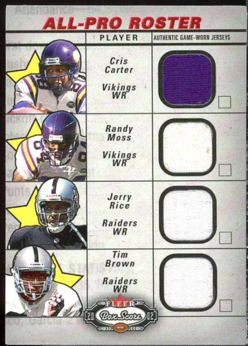 Cris Carter/Randy Moss/Rice/Brown 2002 Fleer Box Score All Pro Roster Jersey #1  Image 1