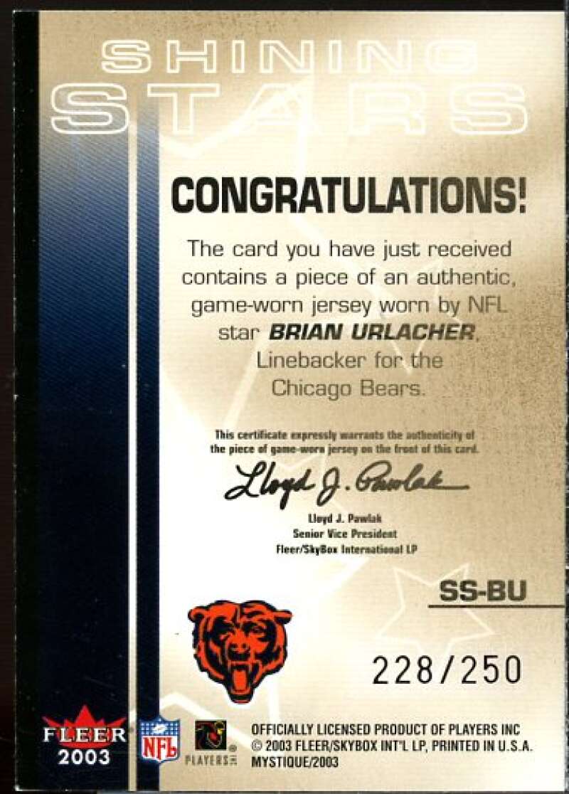 Brian Urlacher Card 2003 Fleer Mystique Shining Stars Jerseys #BU  Image 2