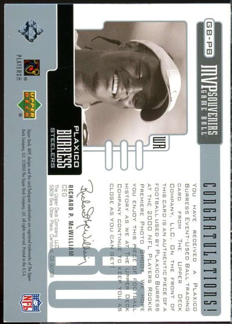 Plaxico Burress Card 2003 Upper Deck MVP Souvenirs #GBPB  Image 2