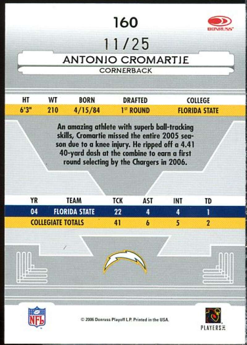 Antonio Cromartie 2006 Leaf Certified Materials Mirror Gold Signatures #160  Image 2