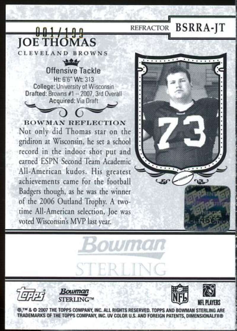 Joe Thomas JSY AU Rookie Card 2007 Bowman Sterling Refractors #JTH2  Image 2