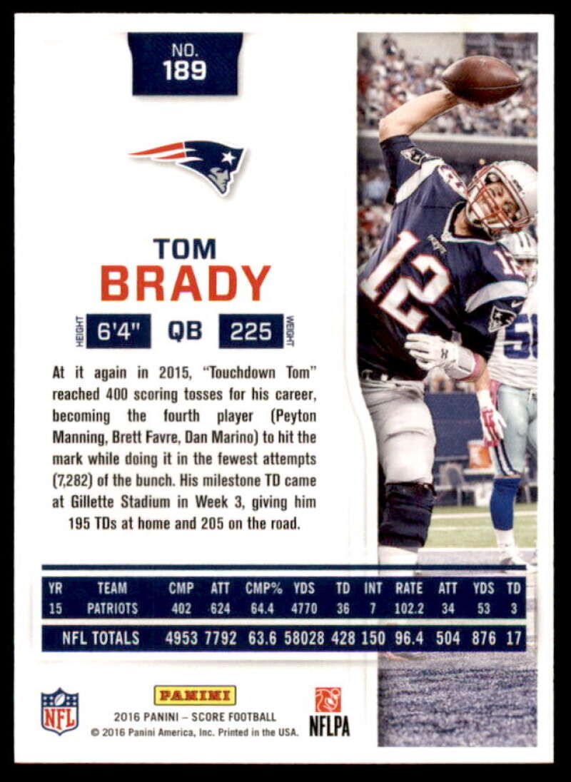 Tom Brady Card 2016 Score #189  Image 2