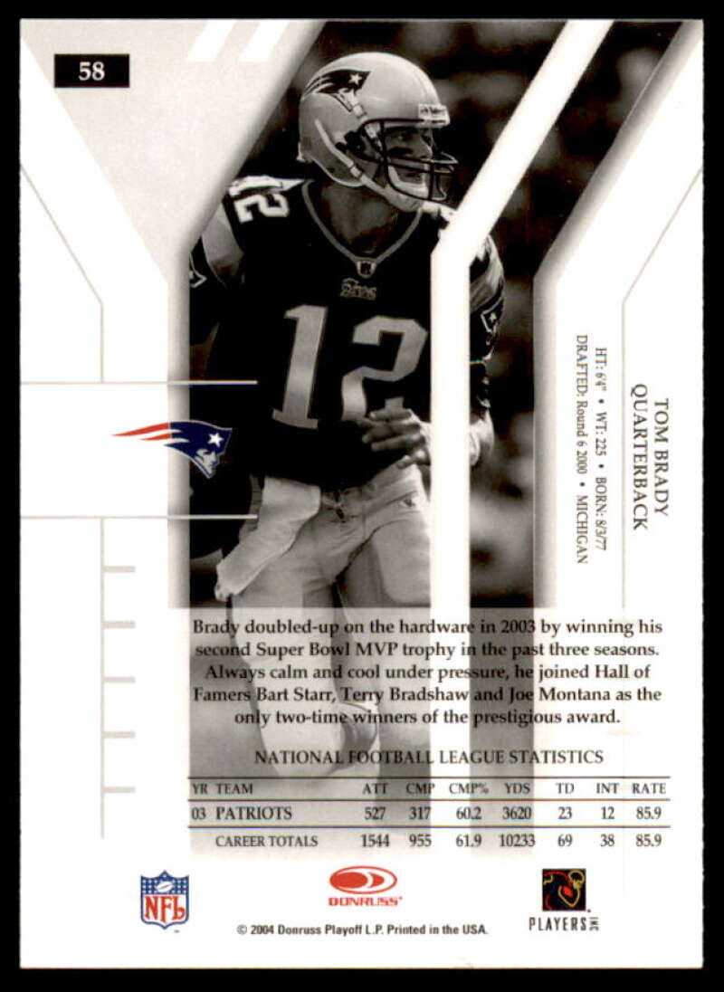 Tom Brady Card 2004 Donruss Elite #58  Image 2