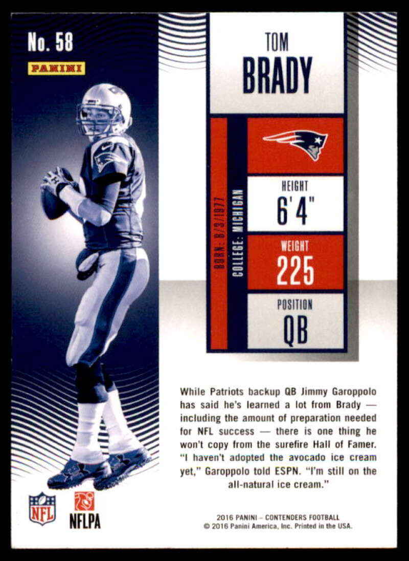 Tom Brady Card 2016 Panini Contenders #58  Image 2