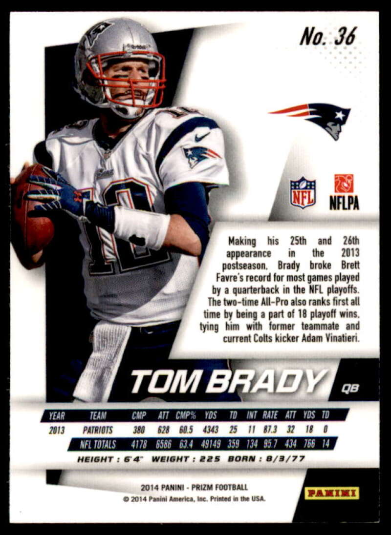 Tom Brady Card 2014 Panini Prizm #36  Image 2