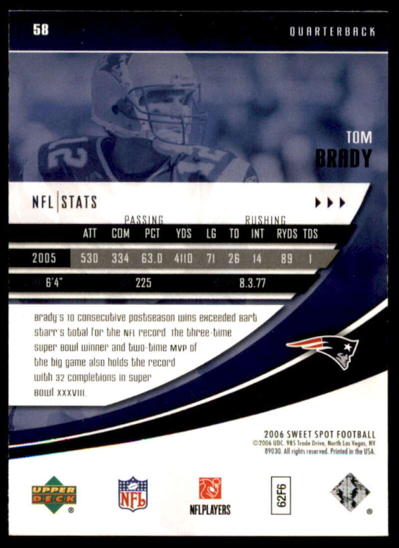 Tom Brady Card 2006 Sweet Spot #58  Image 2