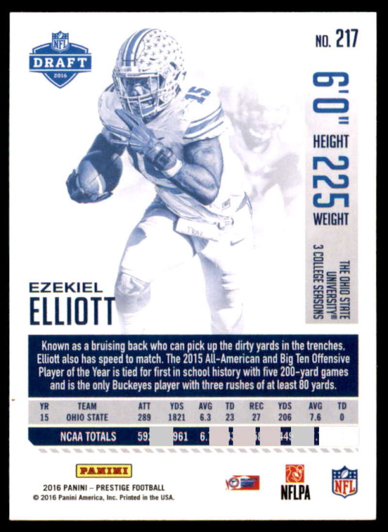 Ezekiel Elliott Rookie Card 2016 Prestige #217  Image 2