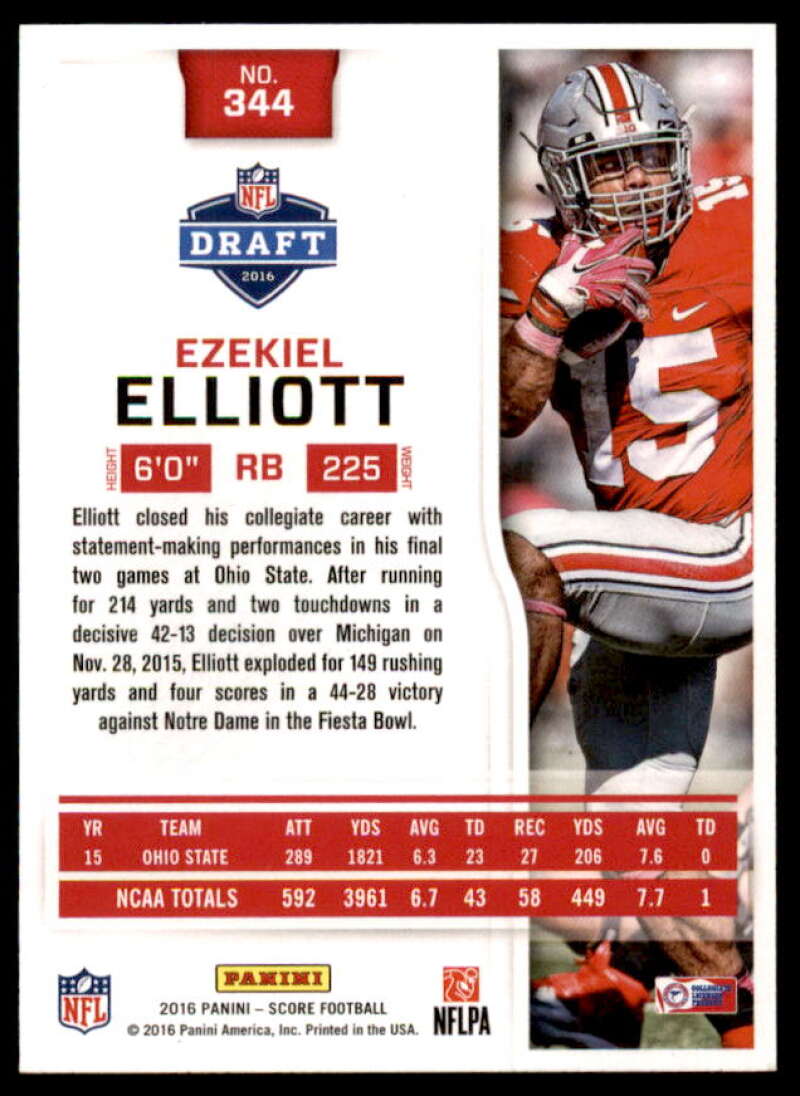 Ezekiel Elliott Rookie Card 2016 Score #344  Image 2