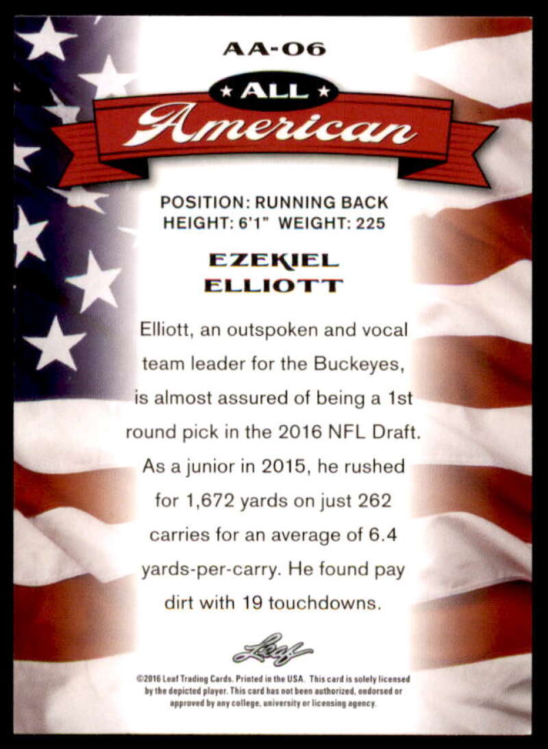 Ezekiel Elliott Rookie Card 2016 Leaf Draft All American #6  Image 2