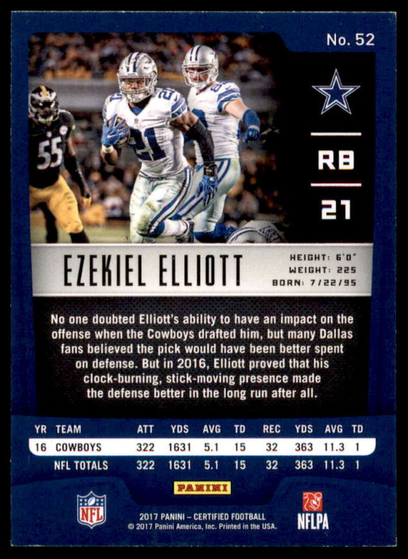 Ezekiel Elliott Card 2017 Certified #52  Image 2