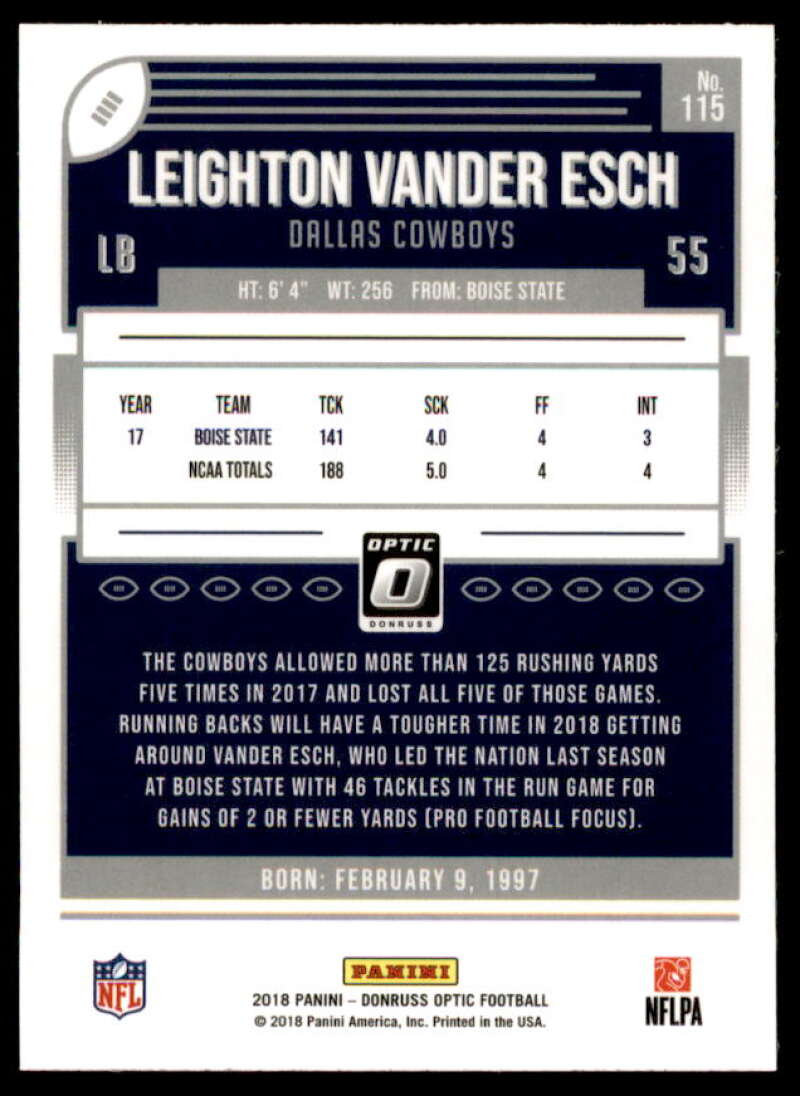 Leighton Vander Esch Rookie Card 2018 Donruss Optic #115  Image 2