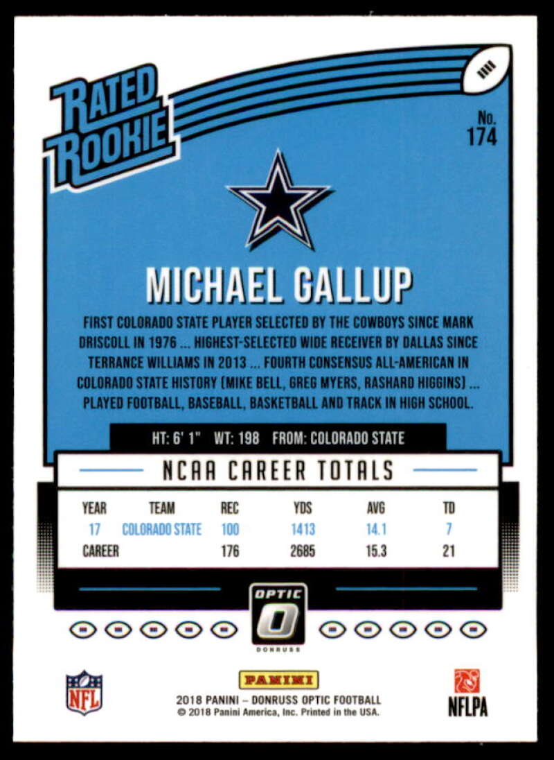 Michael Gallup RR Rookie Card 2018 Donruss Optic #174  Image 2